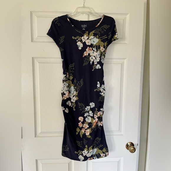 Isabel Maternity Navy Blue with Floral Print Dress - Picture 1 of 3